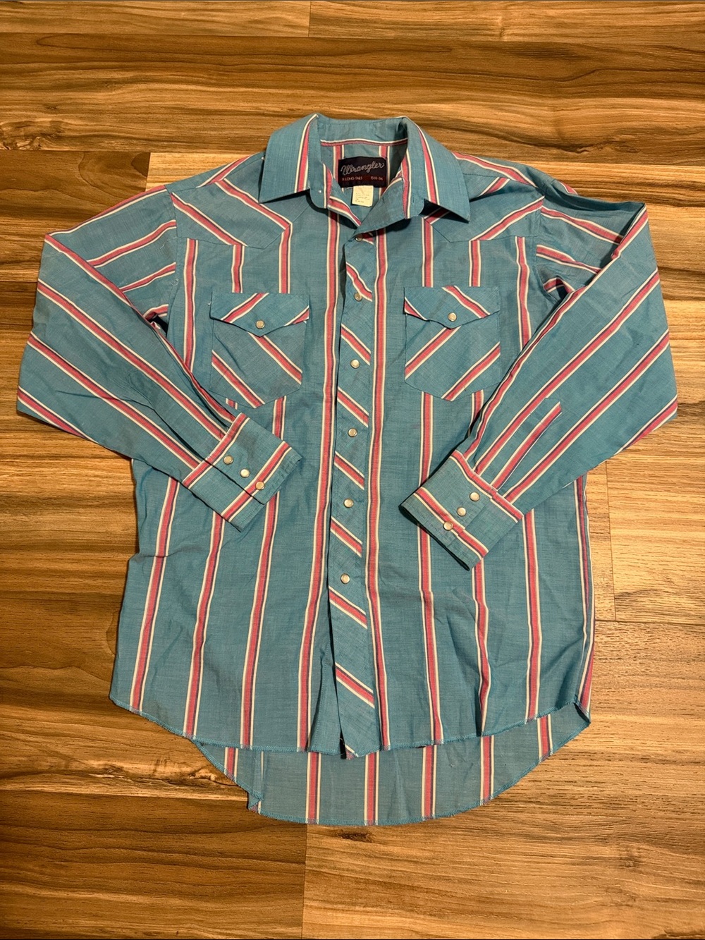 Vtg Pearl Snap Wrangler X-Long Tails Cowboy Cut Regular Fit Striped Men 15.5-34